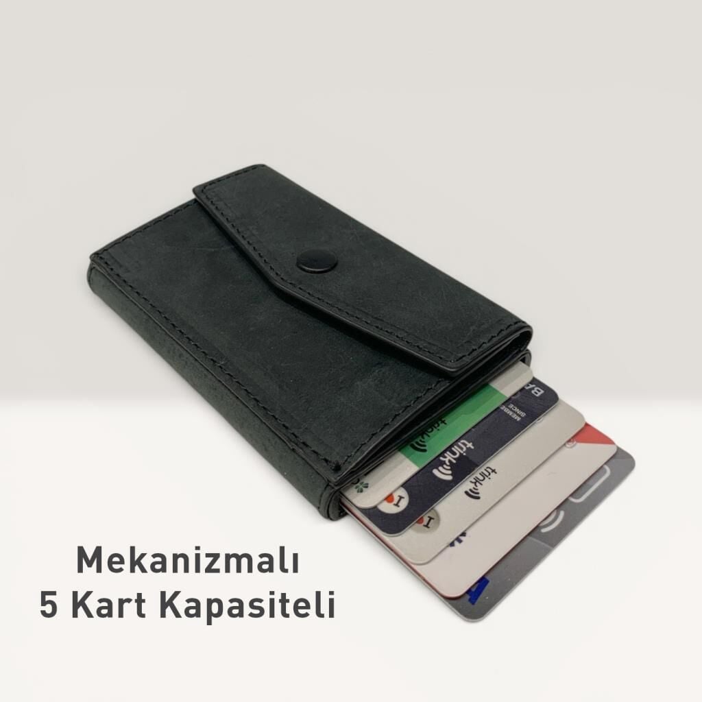 Grande Hakiki Deri Mekanizmalı Mandallı Kartlık Cüzdan RFID
