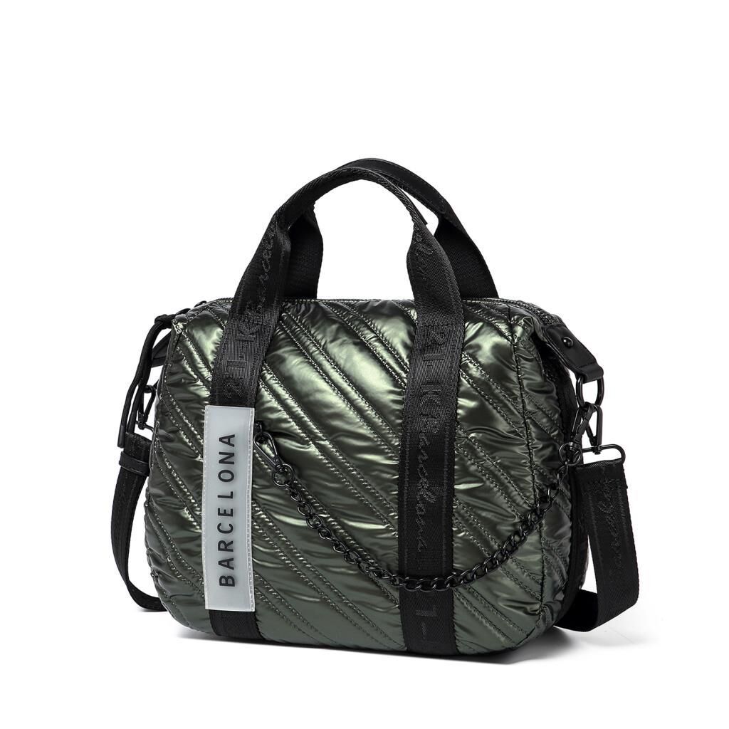 21K Barcelona Parlak Kumaş Elden Tutmalı Kadın Omuz Çantası 3255 Yeşil