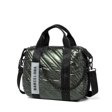 21K Barcelona Parlak Kumaş Elden Tutmalı Kadın Omuz Çantası 3255 Yeşil