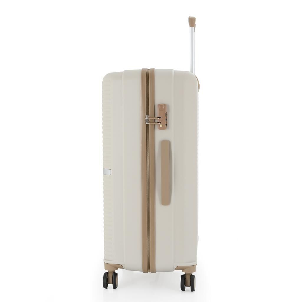 MÇS Büyük Boy Kırılmaz Silikon Seyahat Valizi Bavulu V374 Kemik/Şampanya