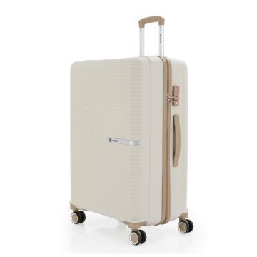 MÇS Orta Boy Kırılmaz Silikon Seyahat Valizi Bavulu V374 Kemik/Şampanya
