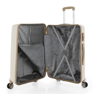 MÇS Orta Boy Kırılmaz Silikon Seyahat Valizi Bavulu V374 Kemik/Şampanya