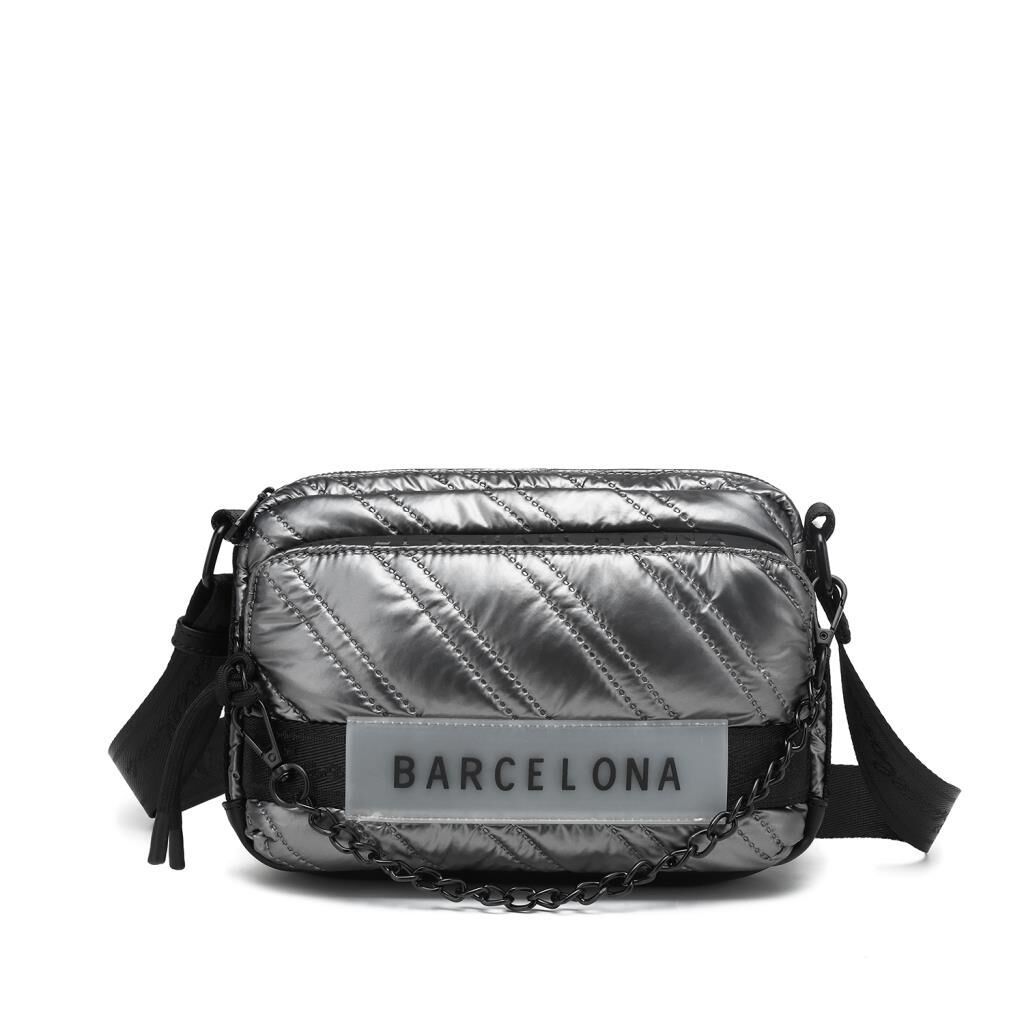 21K Barcelona Parlak Kumaş Askılı Kadın Postacı Çantası 3256 Gri