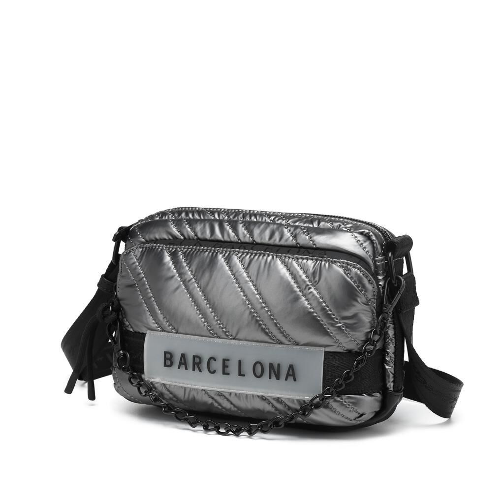 21K Barcelona Parlak Kumaş Askılı Kadın Postacı Çantası 3256 Gri