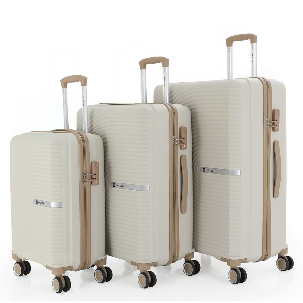 MÇS 3lü Set Kırılmaz Silikon Seyahat Valizi Bavulu V374 Kemik/Şampanya