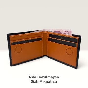 Grande Hakiki Deri Erkek Cüzdanı Siyah/Turuncu