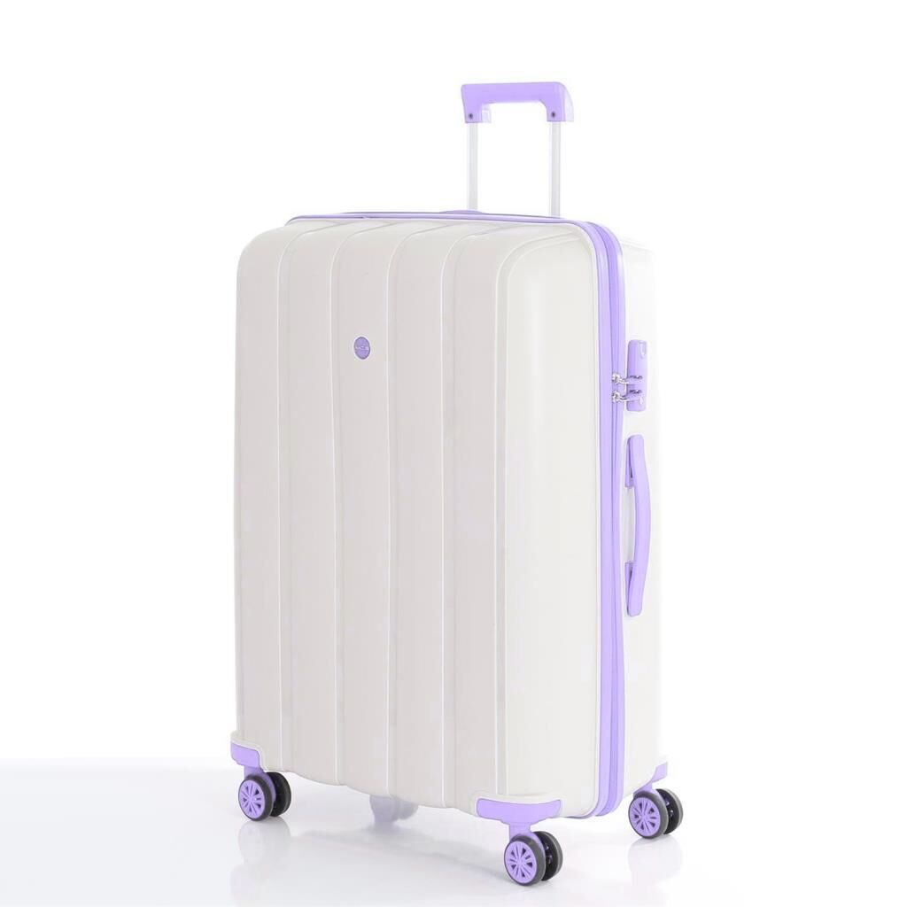 MÇS Bavul Büyük ve Orta 2li Set Kırılmaz Silikon Valiz V305 Kemik/Lila