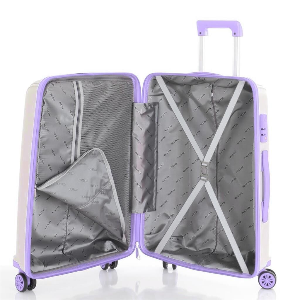MÇS Bavul Büyük ve Orta 2li Set Kırılmaz Silikon Valiz V305 Kemik/Lila
