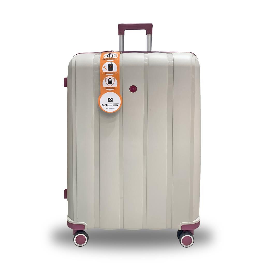 MÇS Bavul Büyük ve Orta 2li Set Kırılmaz Silikon Valiz V305 Kemik/Mürdüm