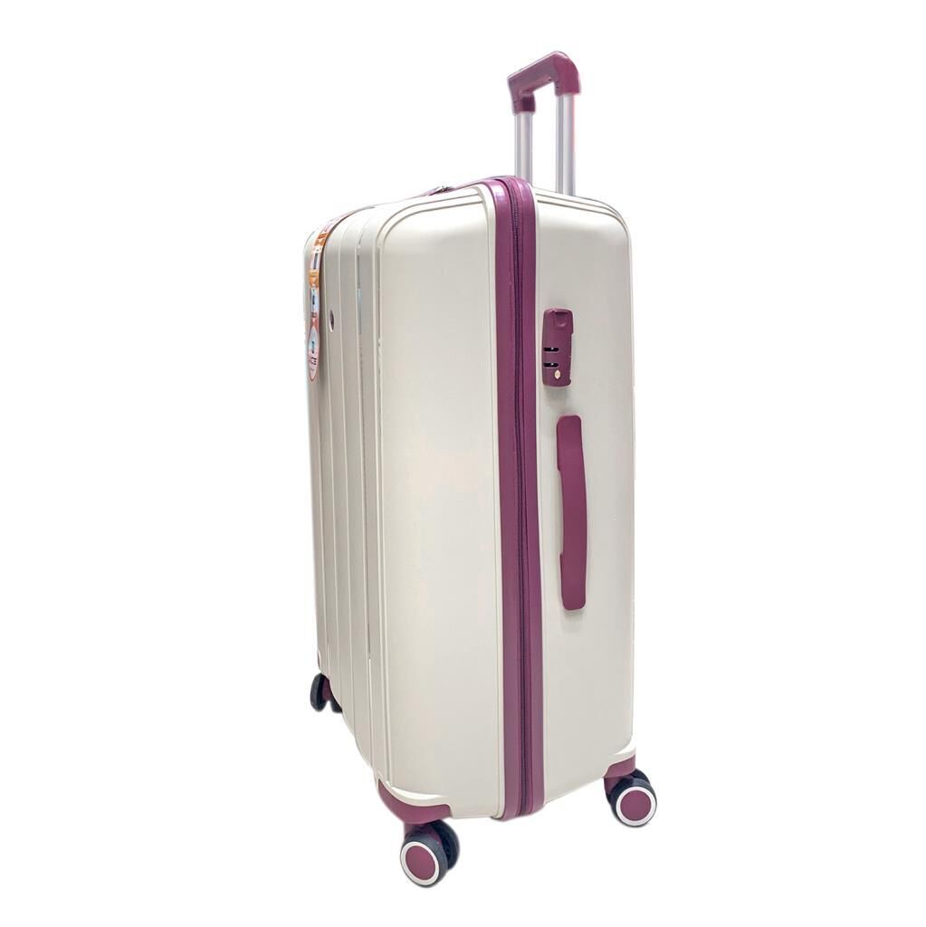 MÇS Bavul Büyük ve Orta 2li Set Kırılmaz Silikon Valiz V305 Kemik/Mürdüm