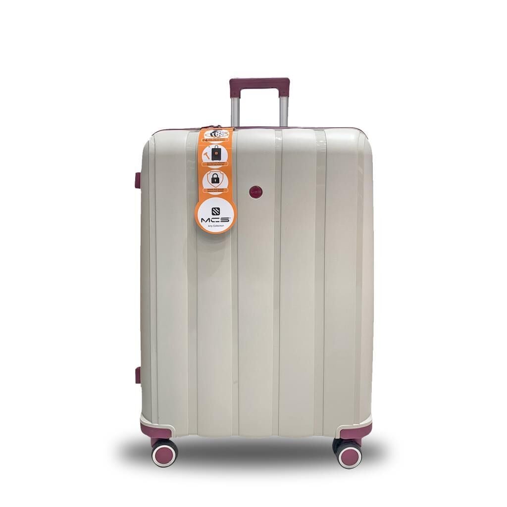 MÇS Bavul Büyük ve Orta 2li Set Kırılmaz Silikon Valiz V305 Kemik/Mürdüm