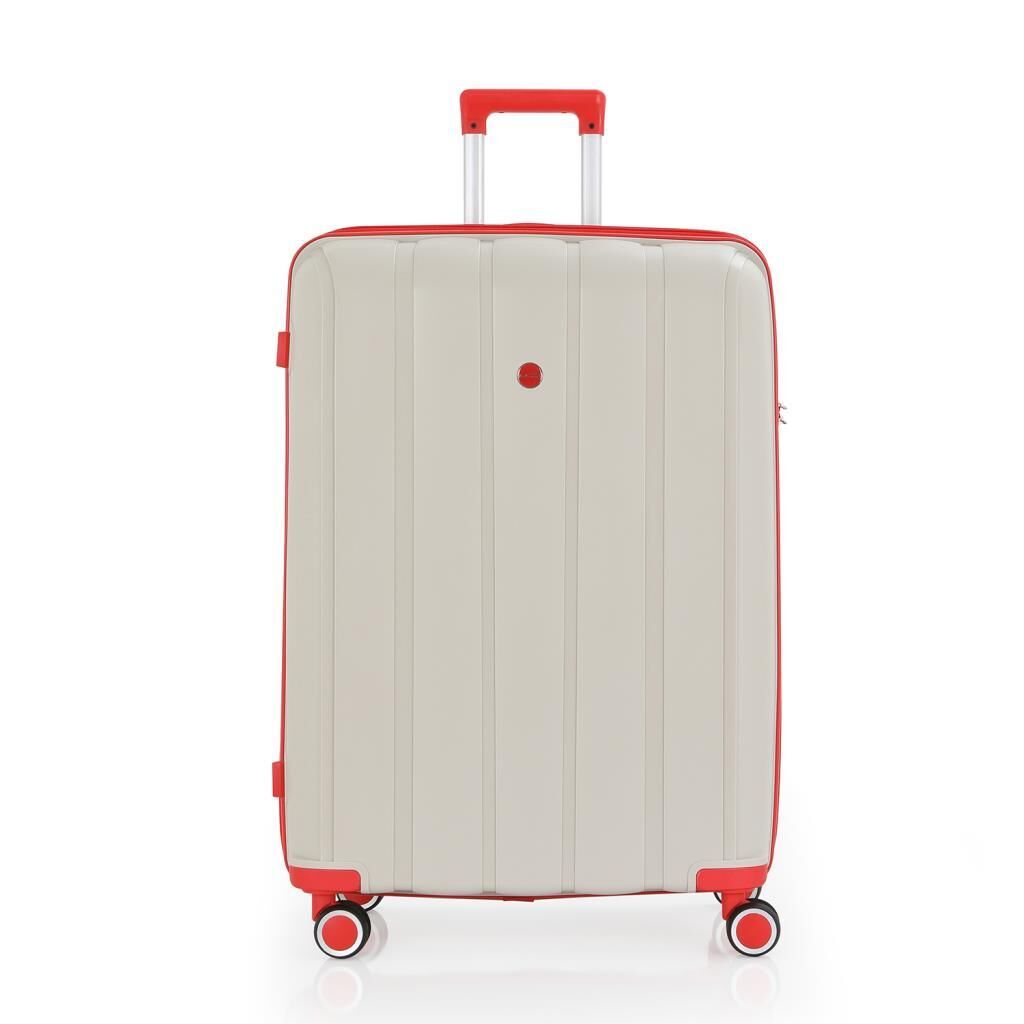 MÇS Bavul Büyük ve Orta 2li Set Kırılmaz Silikon Valiz V305 Kemik/Mercan