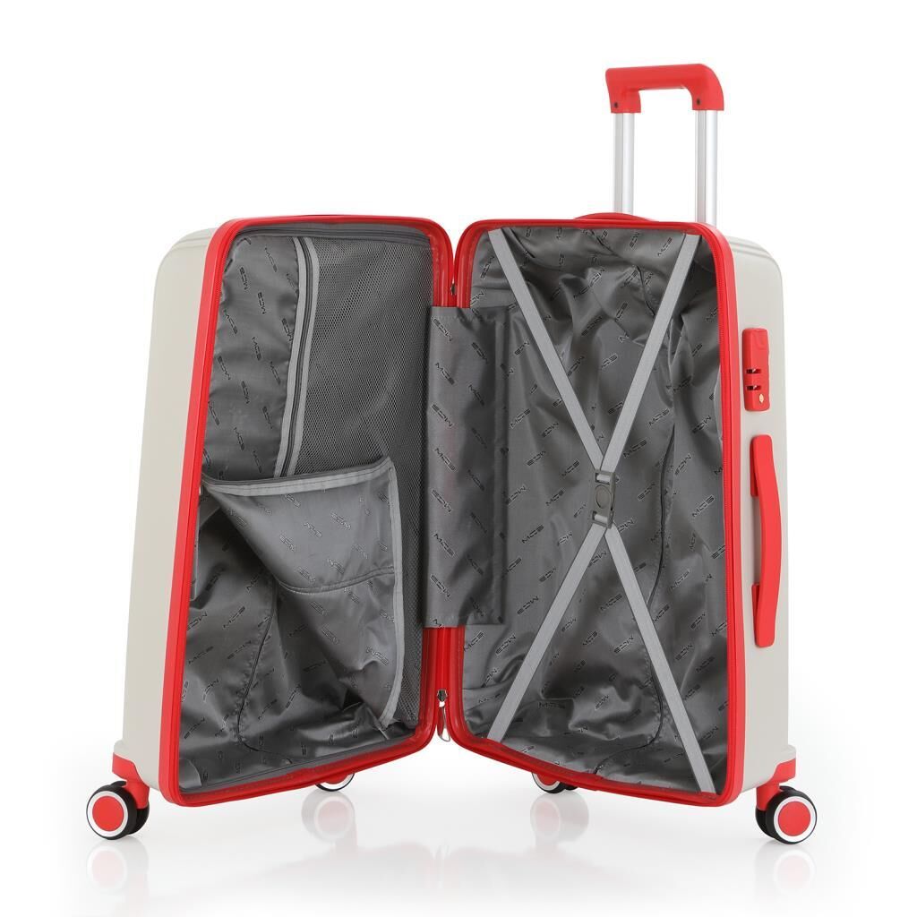 MÇS Bavul Büyük ve Orta 2li Set Kırılmaz Silikon Valiz V305 Kemik/Mercan