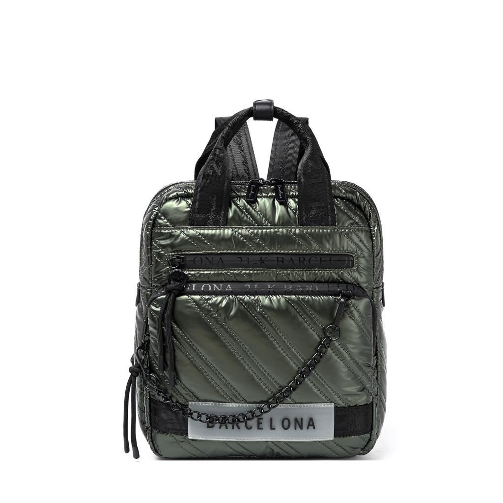 21K Barcelona Parlak Kumaş Askılı Kadın Sırt Çantası 3257 Yeşil