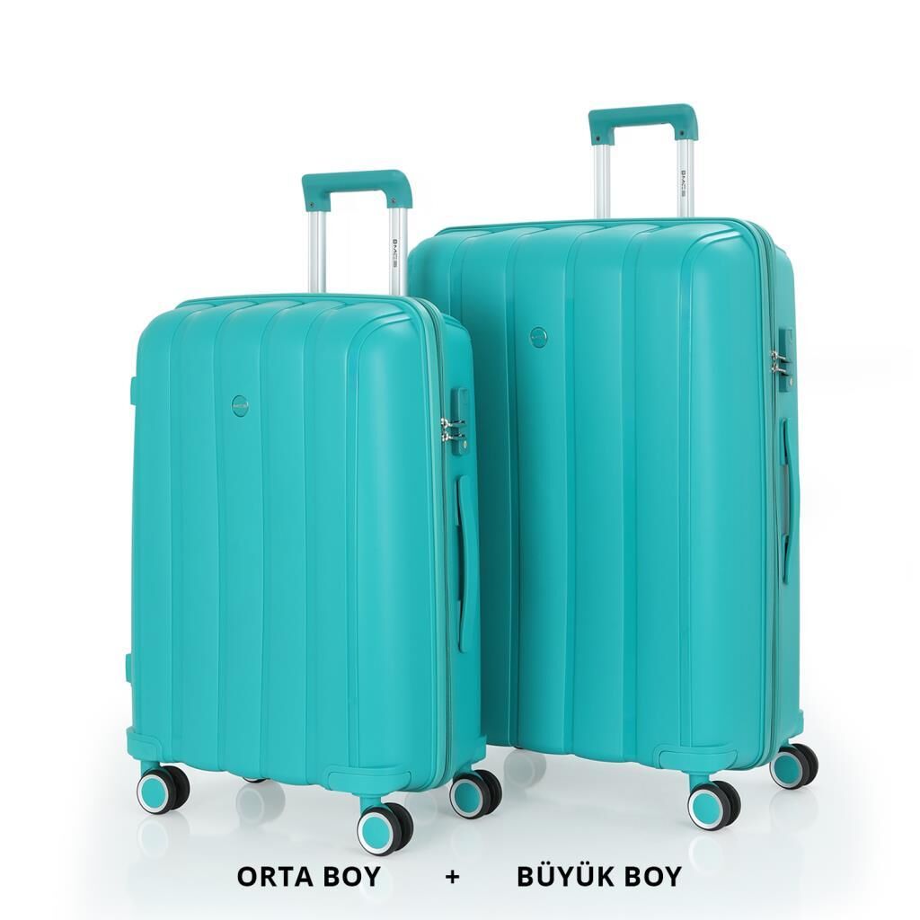 MÇS Bavul Büyük ve Orta 2li Set Kırılmaz Silikon Valiz V305 Cam Göbeği