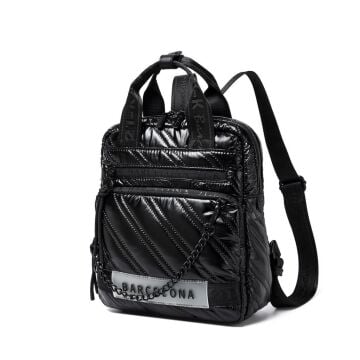 21K Barcelona Parlak Kumaş Askılı Kadın Sırt Çantası 3257 Siyah