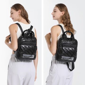 21K Barcelona Parlak Kumaş Askılı Kadın Sırt Çantası 3257 Siyah