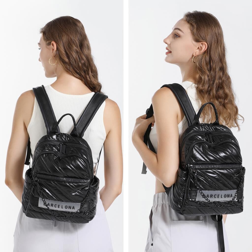 21K Barcelona Parlak Kumaş Askılı Kadın Sırt Çantası 3258 Taba