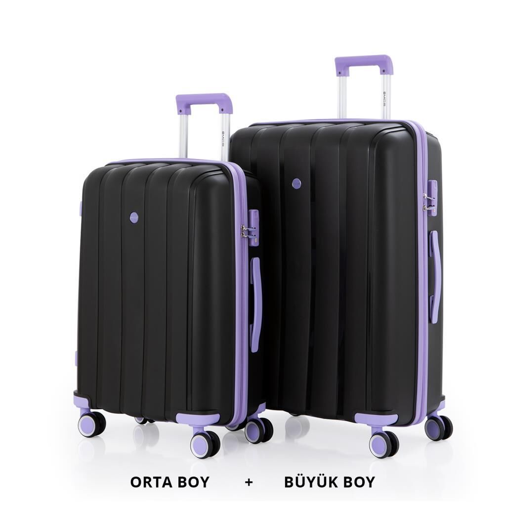 MÇS Bavul Büyük ve Orta 2li Set Kırılmaz Silikon Valiz V305 Siyah/Lila