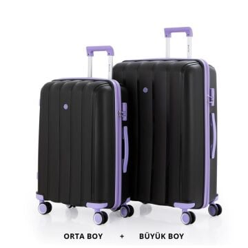 Mçs Valiz Büyük ve Orta Kırılmaz PP Silikon Siyah/Lila