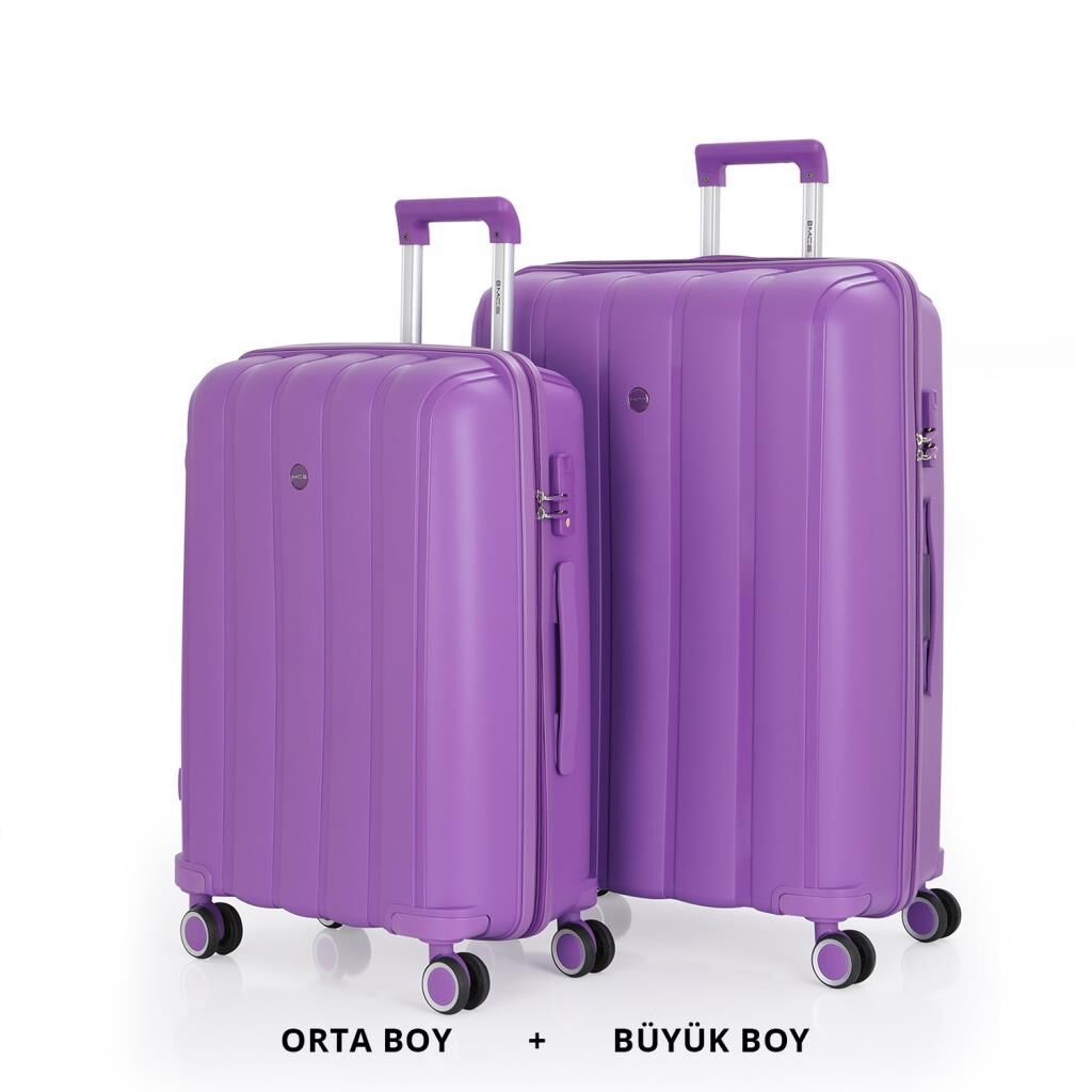 MÇS Bavul Büyük ve Orta 2li Set Kırılmaz Silikon Valiz V305 Mor