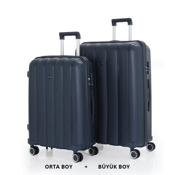 MÇS Bavul Büyük ve Orta 2li Set Kırılmaz Silikon Valiz V305 Lacivert