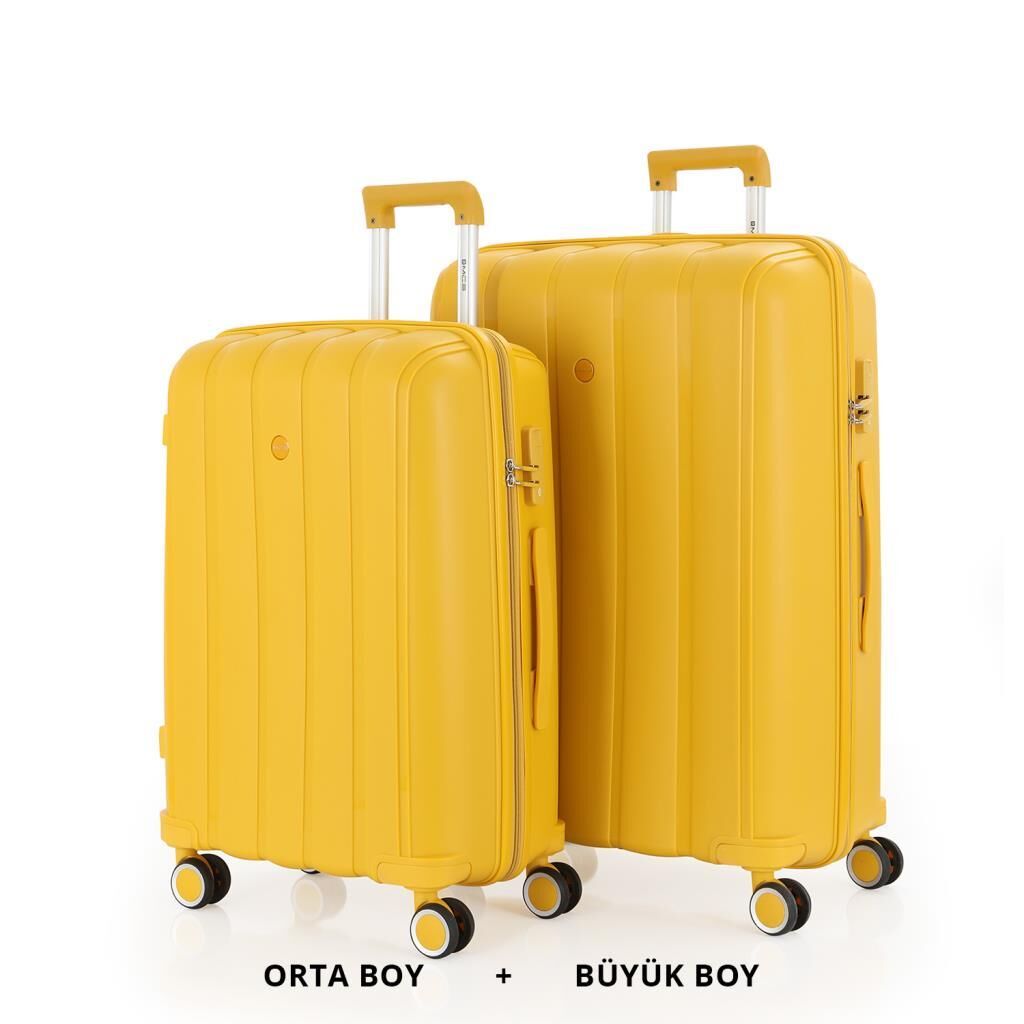 MÇS Bavul Büyük ve Orta 2li Set Kırılmaz Silikon Valiz V305 Sarı
