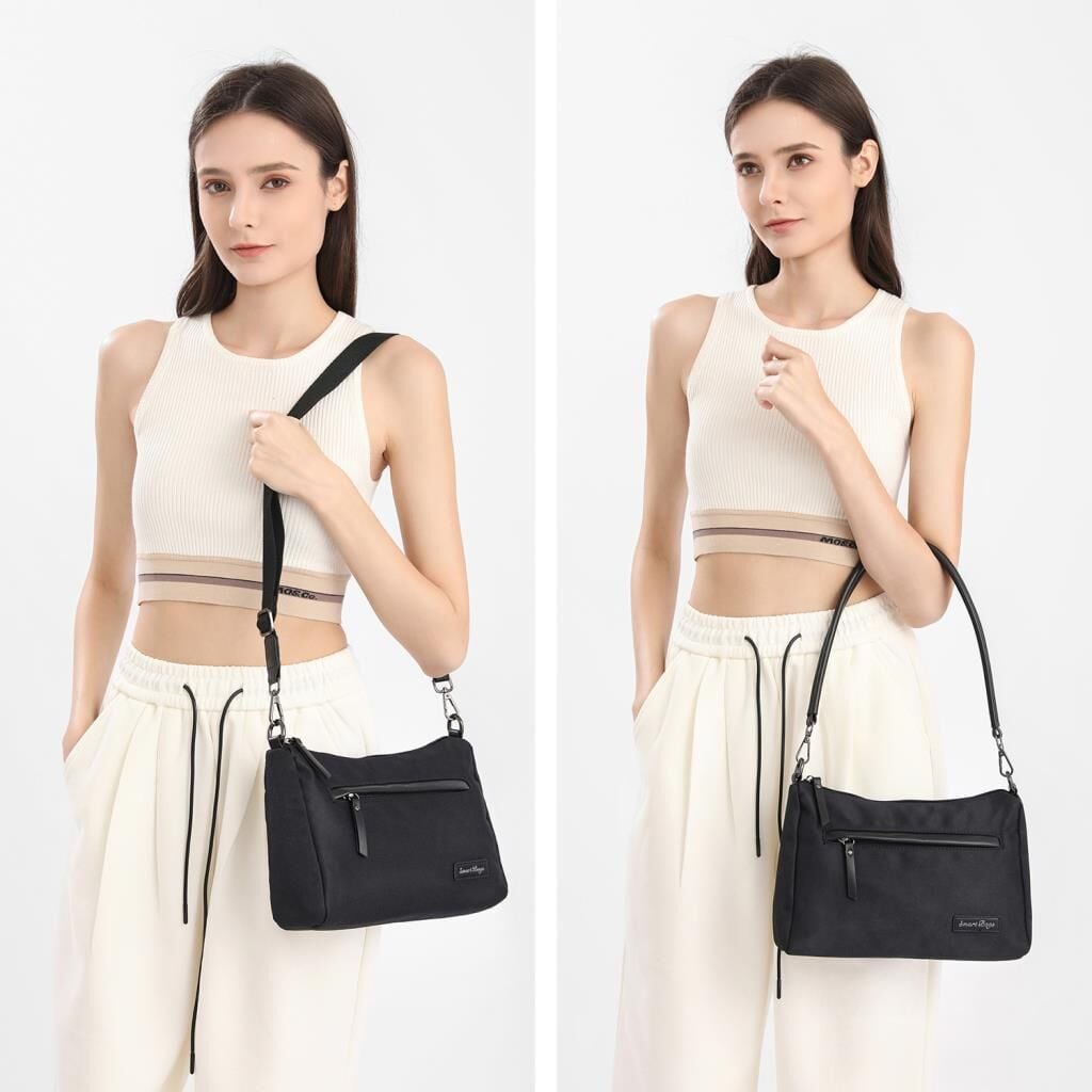Smart Bags Twill Dimi Kumaş Kadın Omuz Çantası 3325 Füme Laci