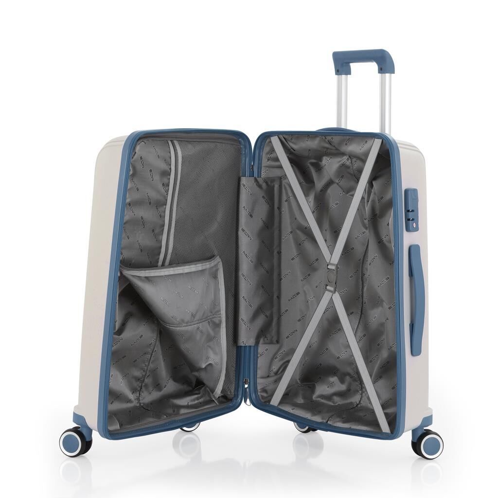 MÇS Bavul Büyük ve Orta 2li Set Kırılmaz Silikon Valiz V305 Kemik/SkyBlue