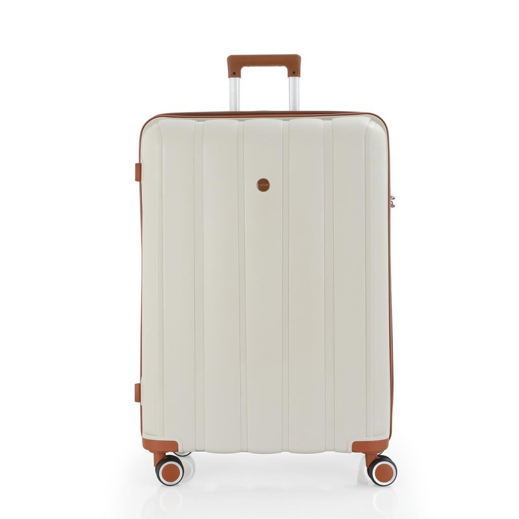 MÇS Bavul Büyük ve Orta 2li Set Kırılmaz Silikon Valiz V305 Kemik/Kahverengi