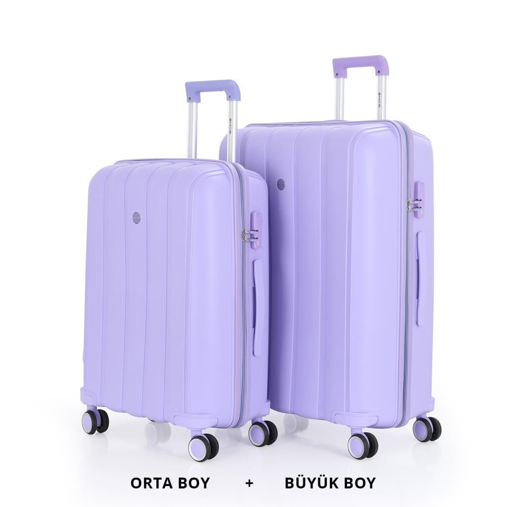 MÇS Bavul Büyük ve Orta 2li Set Kırılmaz Silikon Valiz V305 Lila