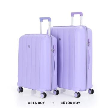 MÇS Bavul Büyük ve Orta 2li Set Kırılmaz Silikon Valiz V305 Lila