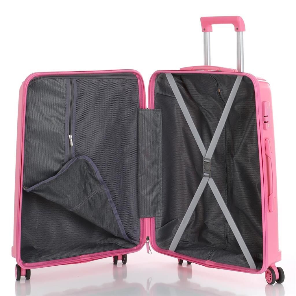 MÇS Bavul Büyük ve Orta 2li Set Kırılmaz Silikon Valiz V305 Pembe