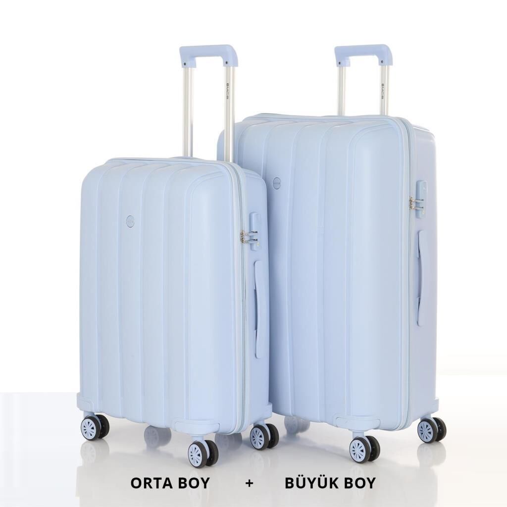 MÇS Bavul Büyük ve Orta 2li Set Kırılmaz Silikon Valiz V305 Bebe Mavi