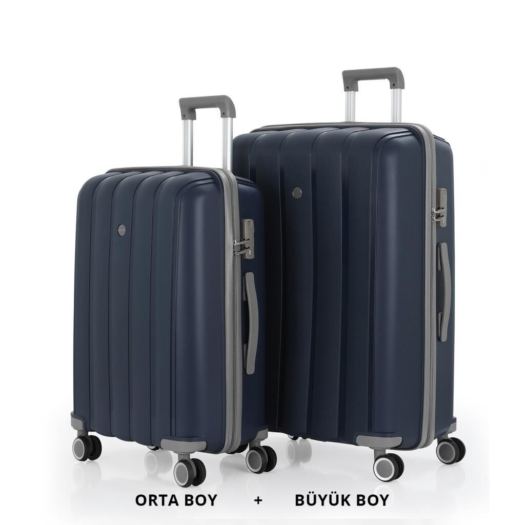 MÇS Bavul Büyük ve Orta 2li Set Kırılmaz Silikon Valiz V305 Laci/Gri