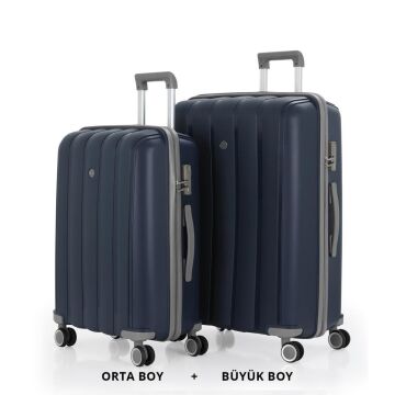 MÇS Bavul Büyük ve Orta 2li Set Kırılmaz Silikon Valiz V305 Laci/Gri