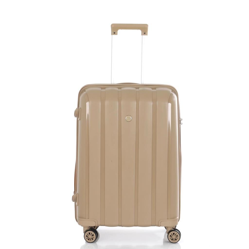 MÇS Bavul Büyük ve Orta 2li Set Kırılmaz Silikon Valiz V305 Şampanya