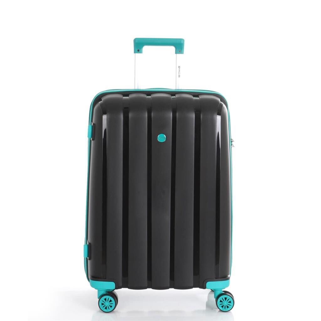 MÇS Bavul Büyük ve Orta 2li Set Kırılmaz Silikon Valiz V305 Siyah/CamGöbeği