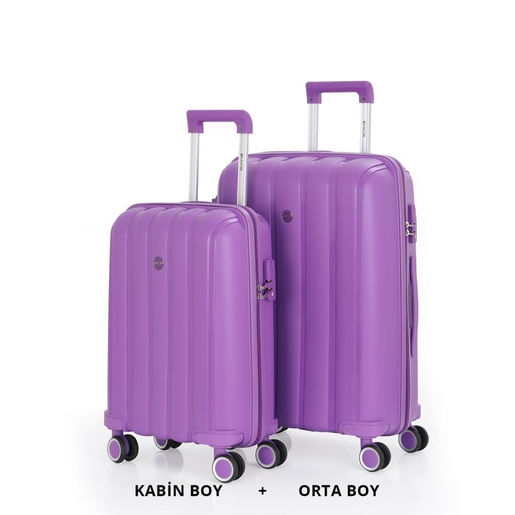 MÇS Bavul Orta ve Kabin 2li Set Kırılmaz Silikon Valiz V305 Mor