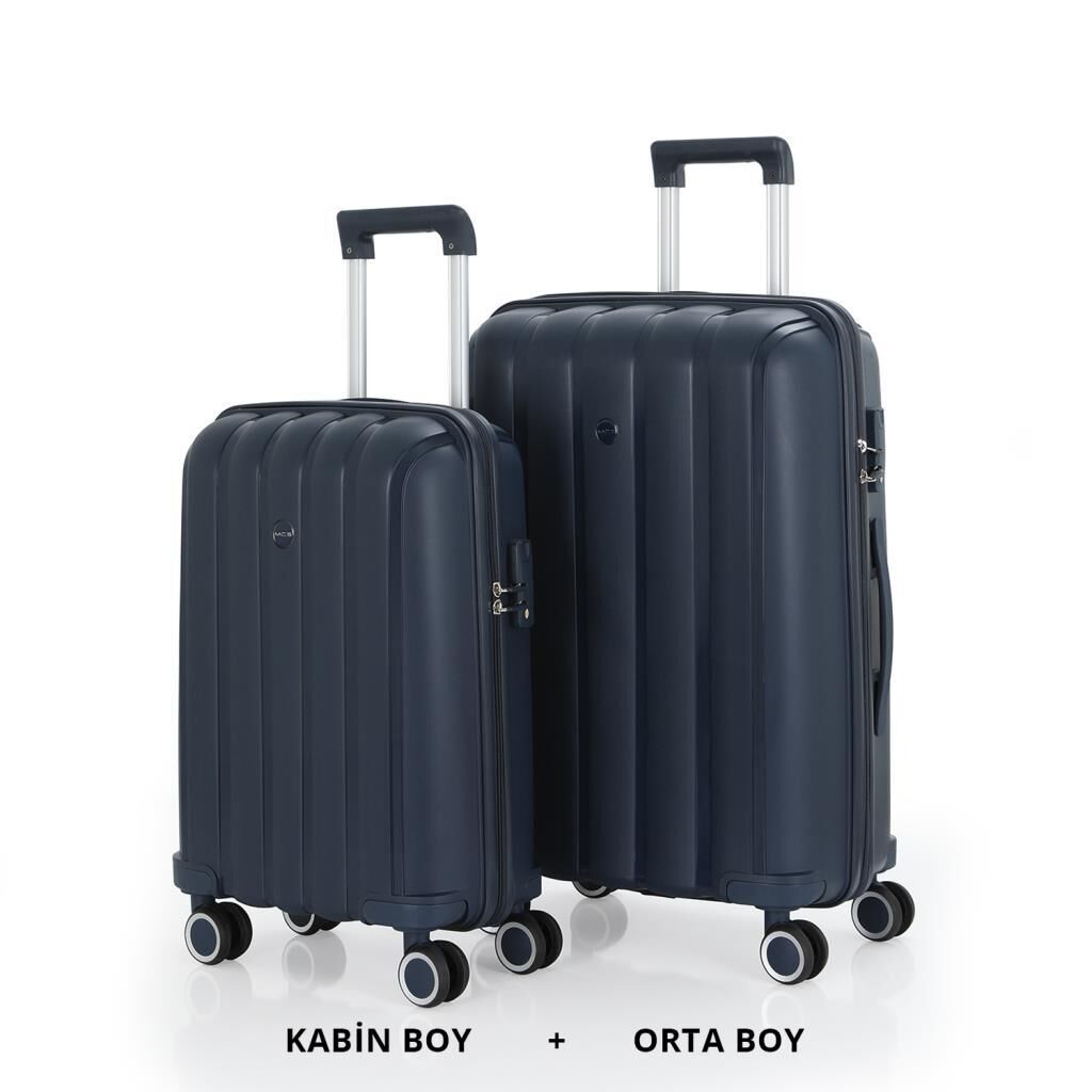 MÇS Bavul Orta ve Kabin 2li Set Kırılmaz Silikon Valiz V305 Lacivert