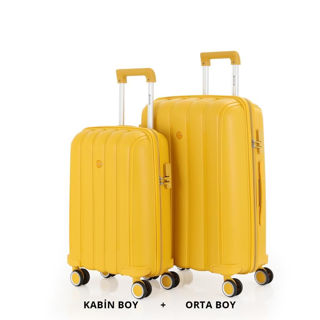 MÇS Bavul Orta ve Kabin 2li Set Kırılmaz Silikon Valiz V305 Sarı
