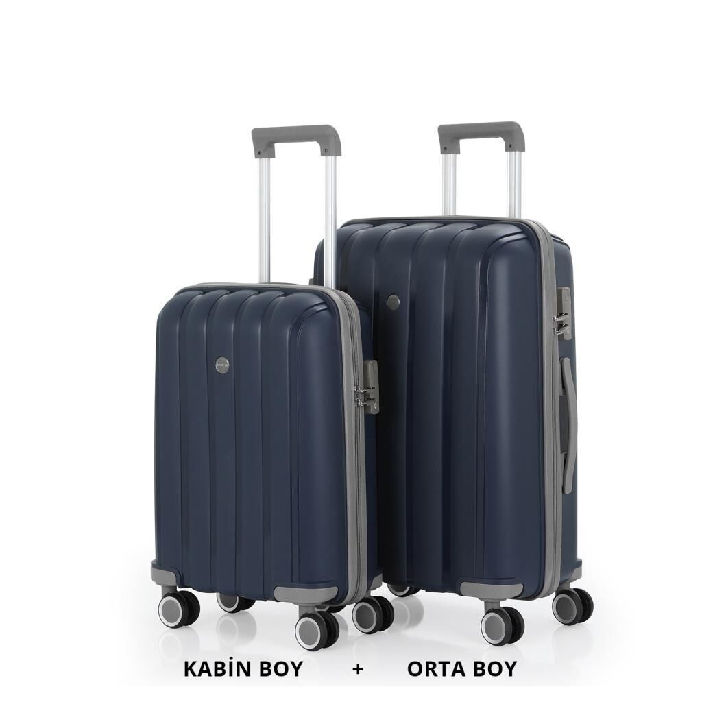 MÇS Bavul Orta ve Kabin 2li Set Kırılmaz Silikon Valiz V305 Laci/Gri