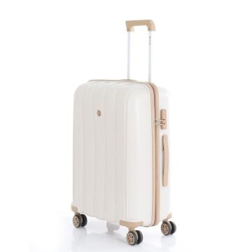 MÇS Bavul Orta ve Kabin 2li Set Kırılmaz Silikon Valiz V305 Kemik/Şampanya