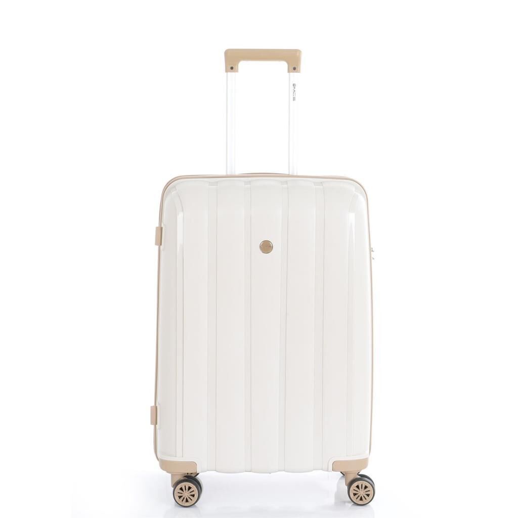 MÇS Bavul Orta ve Kabin 2li Set Kırılmaz Silikon Valiz V305 Kemik/Şampanya