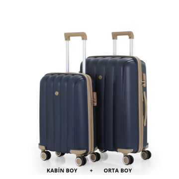 MÇS Bavul Orta ve Kabin 2li Set Kırılmaz Silikon Valiz V305 Laci/Şampanya