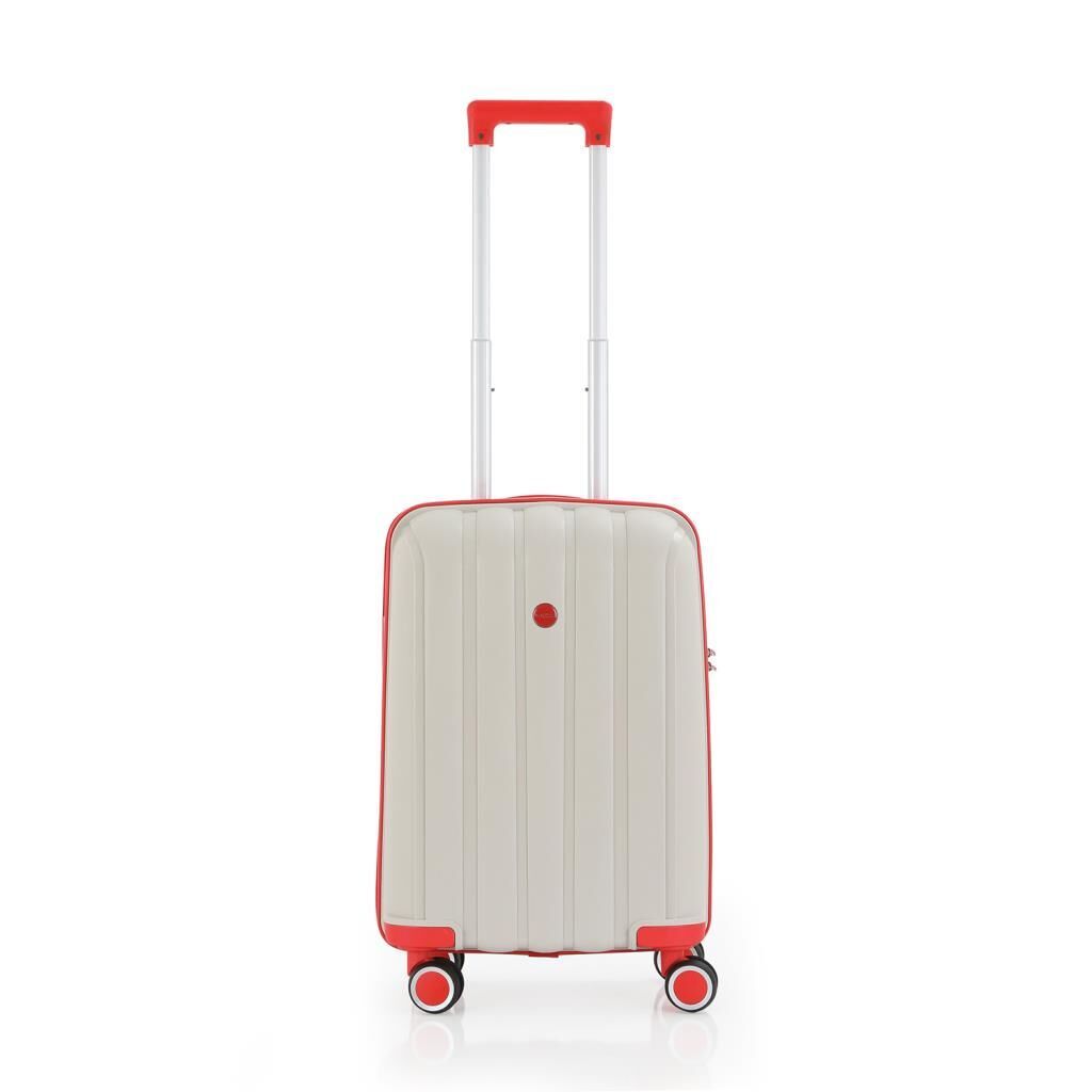 MÇS Bavul Orta ve Kabin 2li Set Kırılmaz Silikon Valiz V305 Kemik/Mercan