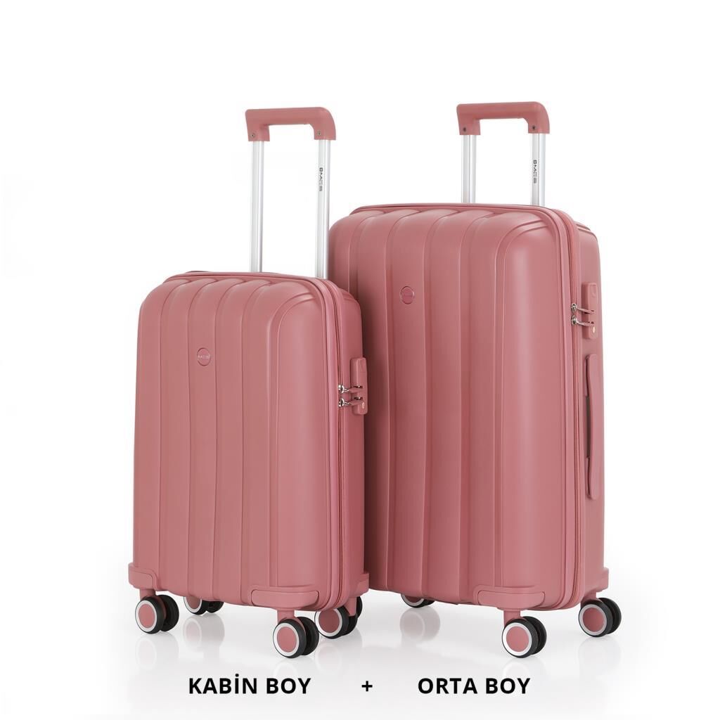 MÇS Bavul Orta ve Kabin 2li Set Kırılmaz Silikon Valiz V305 K.Pudra