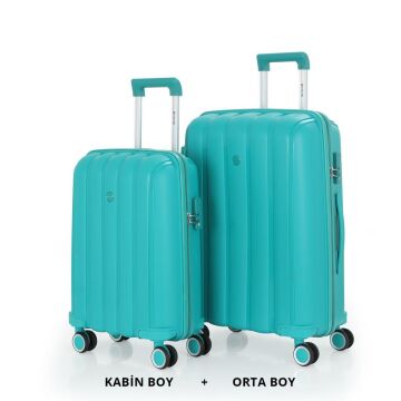 MÇS Bavul Orta ve Kabin 2li Set Kırılmaz Silikon Valiz V305 Cam Göbeği