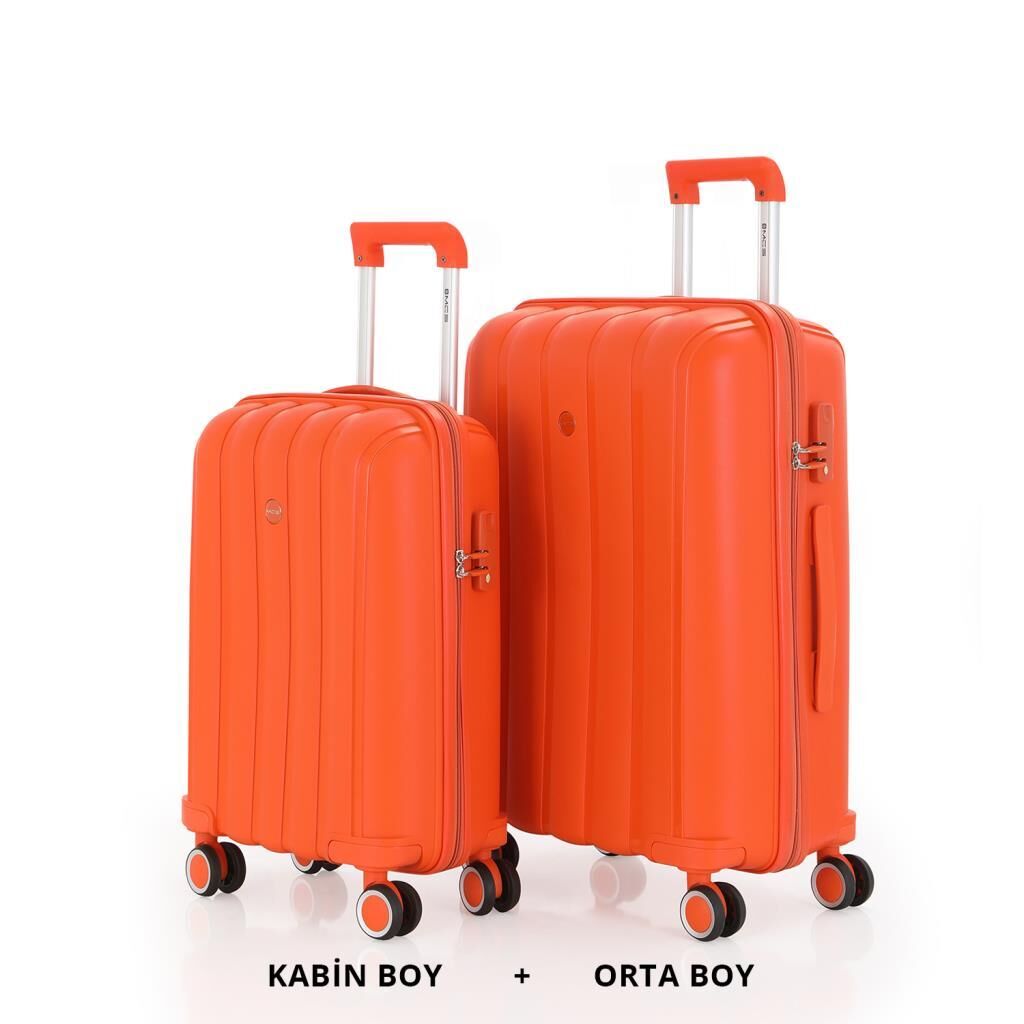 MÇS Bavul Orta ve Kabin 2li Set Kırılmaz Silikon Valiz V305 Orange