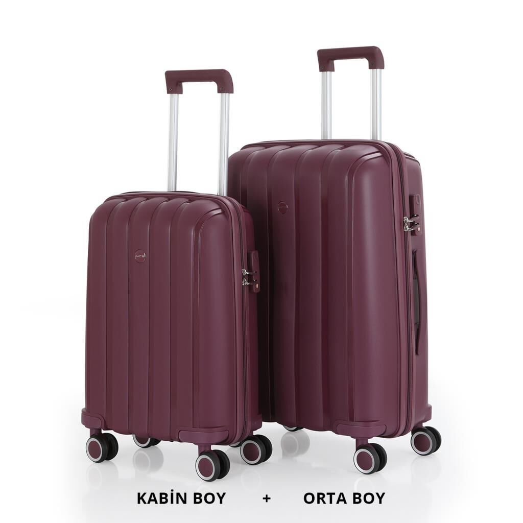 MÇS Bavul Orta ve Kabin 2li Set Kırılmaz Silikon Valiz V305 Mürdüm
